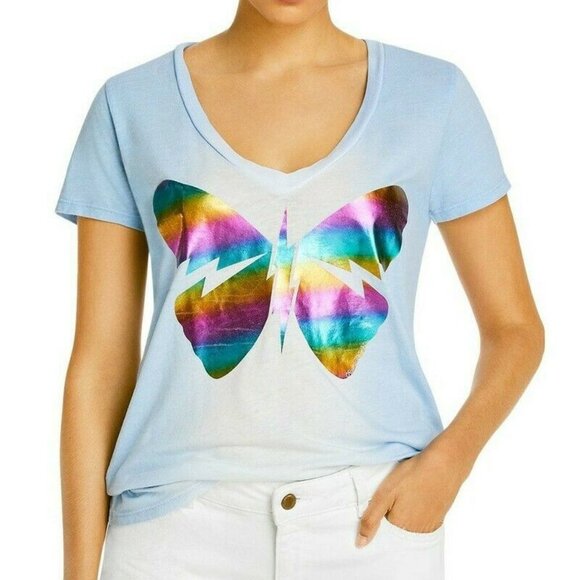 Lauren Moshi Aqua Blue Ombre Butterfly Tshirt - Picture 2 of 4